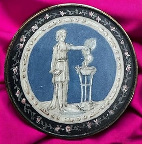 A very fine hand painted Division one under glass button