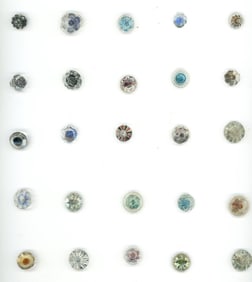 A card of division one charmstring glass buttons