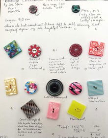 A partial card of division 3 Celluloid Acetate Buttons