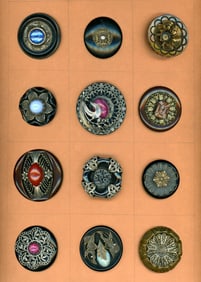 A card of division three Bakelite buttons