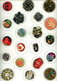 A card of division three assorted pictorial buttons