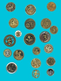 A card of Victorian Era metal Picture buttons