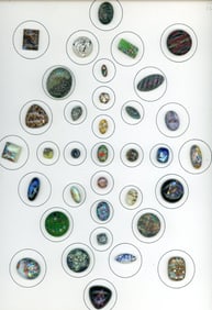 A card of division one colorful glass buttons