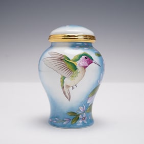 Moorcroft Copper Enamel Hummingbird Motif Lidded Mini Vase