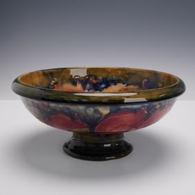 Moorcroft Pottery Footed Bowl, Pomegranate on Ochre