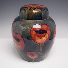 Moorcroft Pottery Flambe Covered Ginger Jar, Poppy