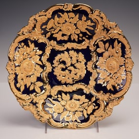 Meissen Porcelain Cobalt Blue and Raised Gilt Cabinet Bowl