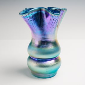Louis Comfort Tiffany Favrile Glass Blue Iridescent Vase