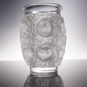 Lalique Crystal Sparrow Vase, Bagatelle
