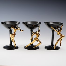 Set of 3 Dorothy Kindell Erotic Nude Martini Glasses