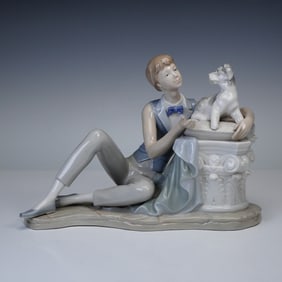 Nao by Lladro Porcelain Figurine, Boy Sitting with Dog
