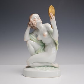 Herend Porcelain Figurine, Glamour Lady with Mirror 5724