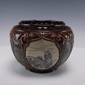 Doulton Lambeth by Hannah Barlow and Frank Butler Stoneware Farm Scene Vase