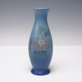 Rookwood Art Pottery Blue Floral Vellum Bud Vase, 357F