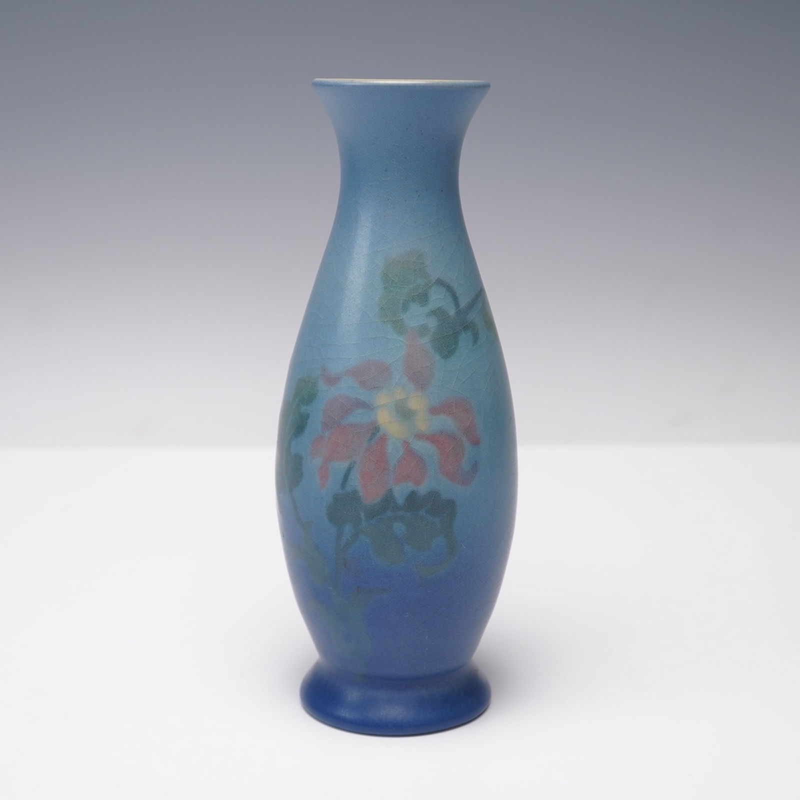 Rookwood Art Pottery Blue Floral Vellum Bud Vase, 357F (1 of 6)
