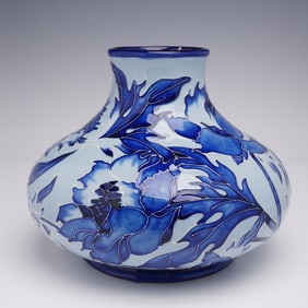 Moorcroft Pottery Vase, Blue on Blue Peony by Philip Gibson
