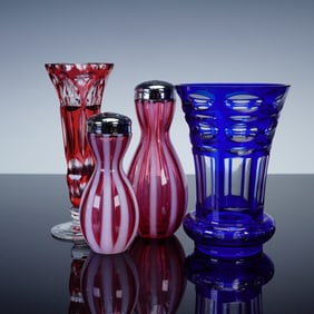 4pc Bohemian Glass Shakers and Vases