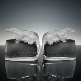 Pair of Lalique Crystal Egyptian Sobek Bookends