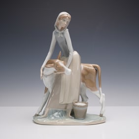 Lladro Porcelain Figurine, Girl with Calf 1004513