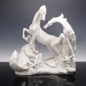 Lladro Porcelain Sculpture, Horse's Group in White 1011022