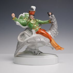 Herend Porcelain Figurine, Hussar Riding Griffin 5498