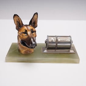 Royal Doulton Alsatian's Dog Head Pencil Holder on Onyx Base HN898