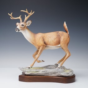 Boehm Porcelain White Tailed Buck Sculpture, Limited Issue + Base