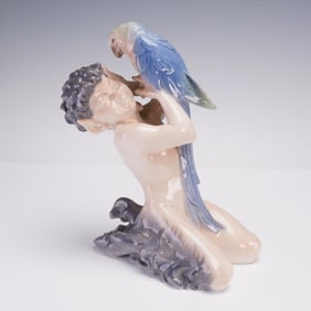 Royal Copenhagen Porcelain Figurine, Faun with Parrot 752