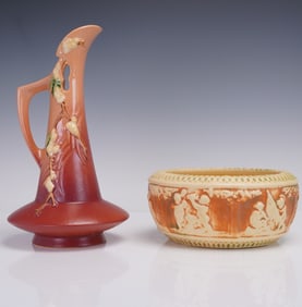 2pc Roseville Snowberry Pink Ewer and Donatello Bowl