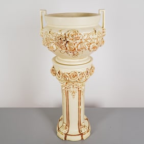 Original Weller Pottery Ivory Jardiniere and Pedestal