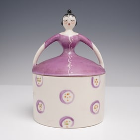 2pc Fulper Pottery Art Deco Lady Powder Jar with Lid