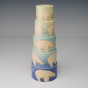 Dennis Chinaworks Pottery by Sally Tuffin Candlestick, Polar Bear on Blue