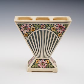 Weller Pottery Art Deco Florala Fan-Shaped Spill Vase