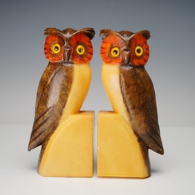 Pair of Owl Bookends Florentia Handmade in Italy Alabaster