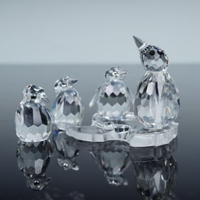 Swarovski Crystal Figurines, Mini and Baby Penguins with Antarctic Base