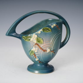 Roseville Pottery Blue Snowberry Basket 1BK-8