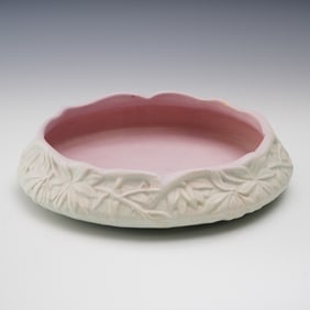 Weller Pottery Marvo Pink Matte Low Bowl with Leaf Relief