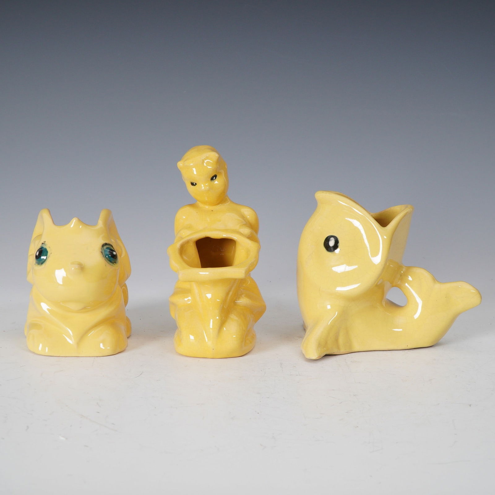 3pc Weller Pottery Cactus Yellow Figural Planters (1 of 4)