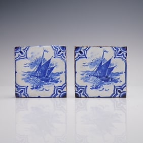 2pc Mosaic Tile Company Terracotta Pottery Tile, Sailboat