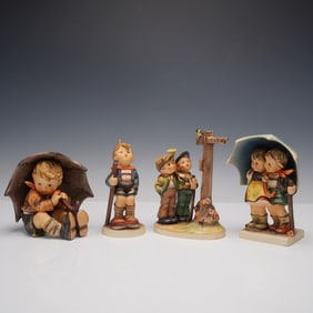 4pc Hummel Figurines Crossroads, Little Hiker, Stormy Weather, Umbrella Boy