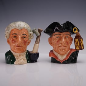 2pc Royal Doulton Large Character Jugs- Apothecary D6567 & Night Watchman