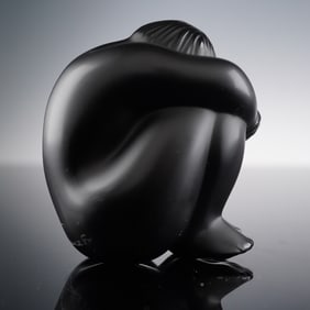 Lalique Black Crystal Figurine, Nahbi Meditating