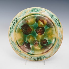 Griffen Smith & Hill Etruscan Majolica Plate w/ Fern & Wheat Decoration