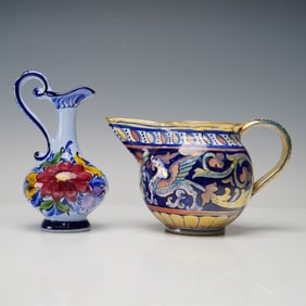 2pc Faireal and Italian Art Pottery Pitchers