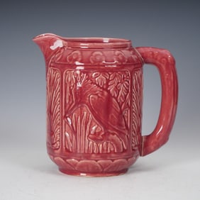 Vintage Weller Zona Kingfisher Pitcher in Rouge Glaze