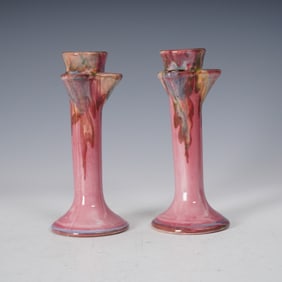 Pair of Weller Pottery Candlesticks, Juneau Pattern