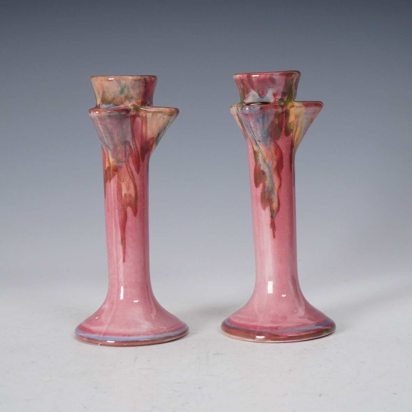 Pair of Weller Pottery Candlesticks, Juneau Pattern (1 of 3)