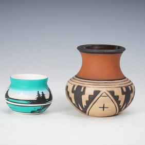 2pc Southwest Pottery Vases, Navajo Dine & Weller Souevo