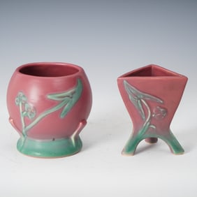 2pc Vintage Weller Pottery Tutone Vases