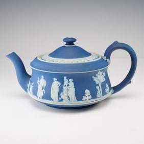 Wedgwood Dark Blue Teapot with Classical Relief Decoration